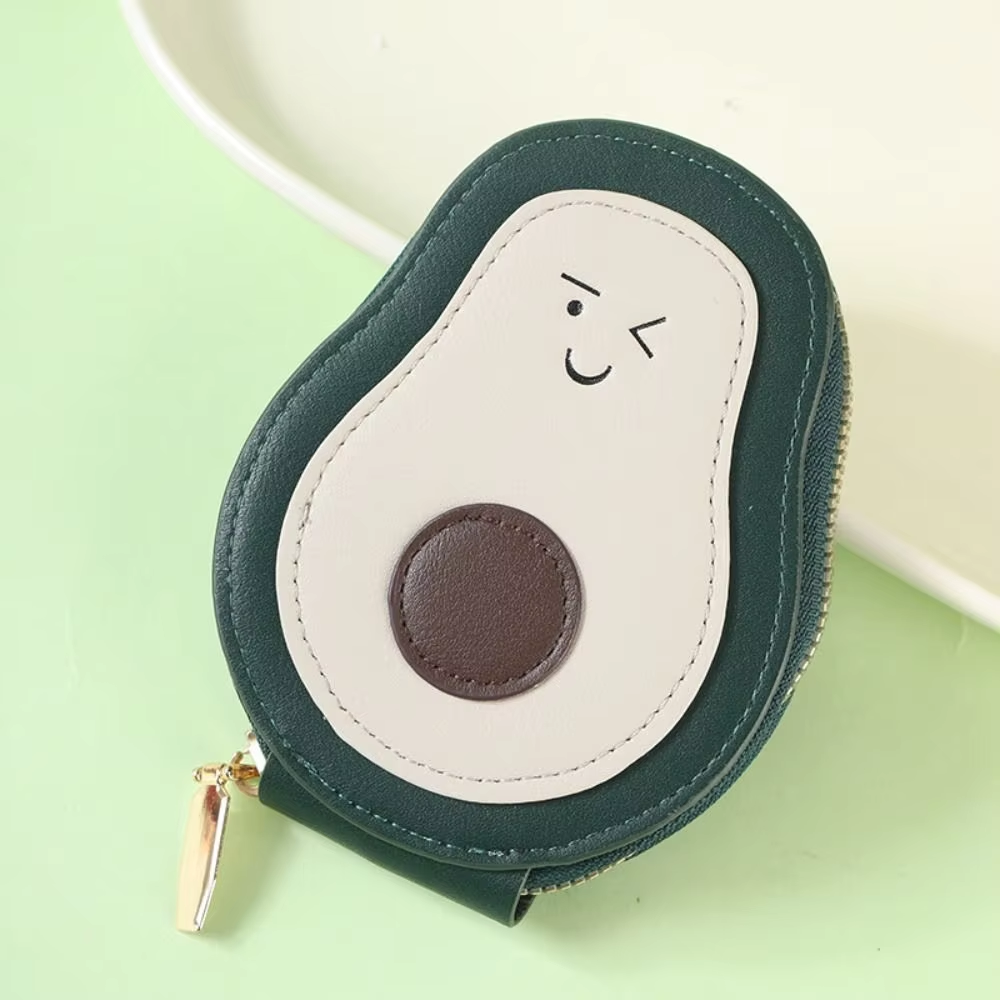 High Quality PU Leather Mini Card Wallet Cartoon Avocado Card Holder