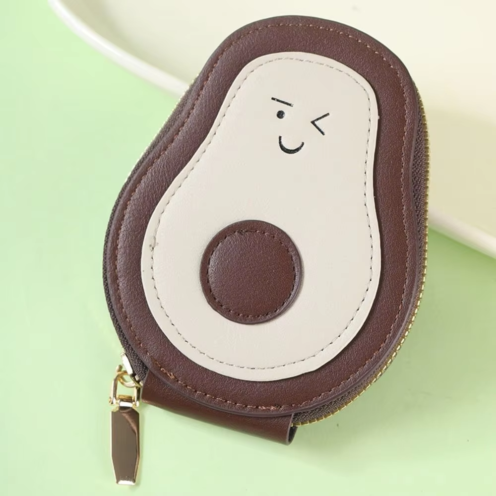 High Quality PU Leather Mini Card Wallet Cartoon Avocado Card Holder